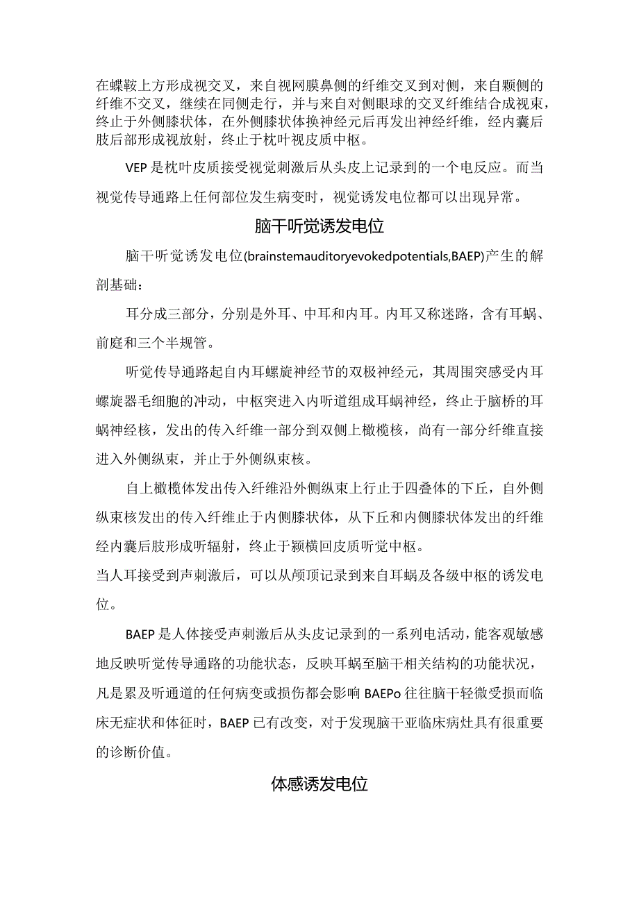 诱发电位发生、分类、感觉诱发电位检查主要目的、视觉诱发电位、体感诱发电位及SEP、VEP、BAEP临床意义.docx_第2页
