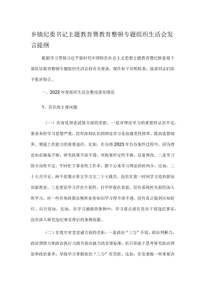乡镇纪委书记主题教育暨教育整顿专题组织生活会发言提纲.docx