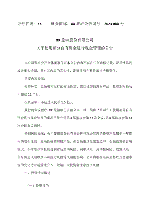 XX旅游股份有限公司关于使用部分自有资金进行现金管理的公告（2024年）.docx