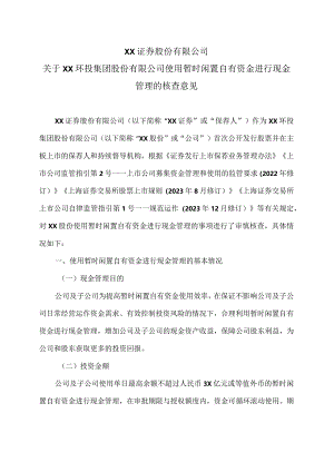 XX证券股份有限公司关于XX环投集团股份有限公司使用暂时闲置自有资金进行现金管理的核查意见（2024年）.docx
