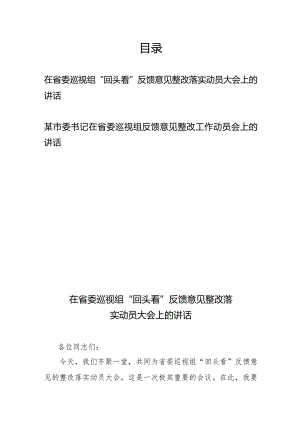 在省委巡视组“回头看”反馈意见整改落实动员大会上的讲话+某市委书记在省委巡视组反馈意见整改工作动员会上的讲话.docx
