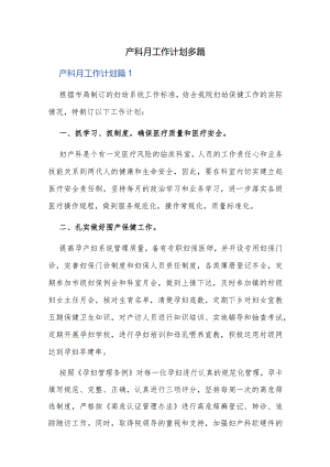 产科月工作计划多篇.docx