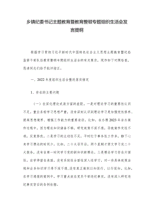 乡镇纪委书记主题教育暨教育整顿专题组织生活会发言提纲.docx