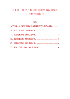 关于违反中央八项规定精神突出问题整治工作情况的报告（精选）.docx