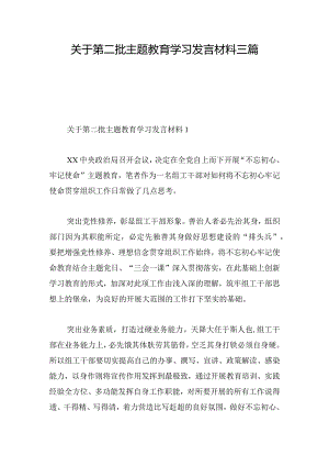 关于第二批主题教育学习发言材料三篇.docx