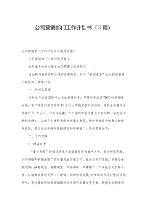 公司营销部门工作计划书（3篇）.docx