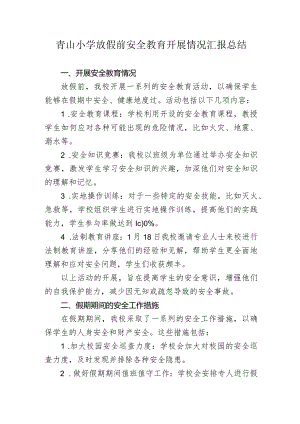 青山小学放假前安全教育开展情况汇报总结.docx