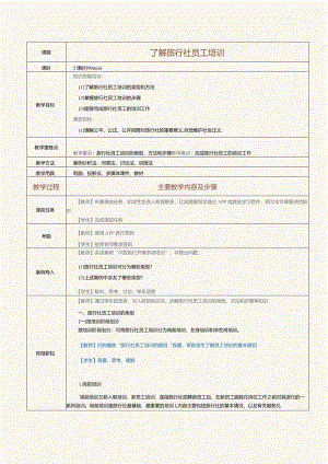 《旅行社经营与管理》教案第21课了解旅行社员工培训.docx
