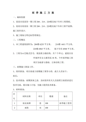 楼及地下车库工程雨季施工方案.doc