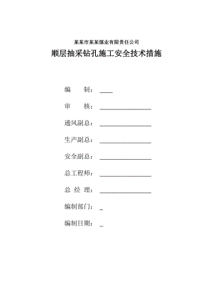 煤业有限责任公司顺层抽采钻孔施工安全技术措施.doc