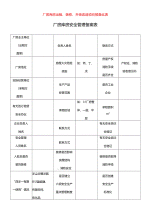 厂房库房安全管理备案表(厂房库房出租、装修、升级改造须向报备此表).docx