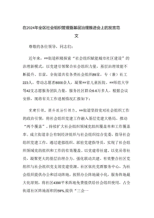 在2024年全区社会组织管理暨基层治理推进会上的发言范文.docx