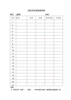民主评议党员测评表2017年.docx