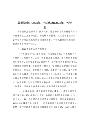 县委巡察办2023年工作总结和2024年工作计划&乡纪委向巡察组关于近三年以来纪检监察工作专题汇报.docx