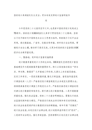 国家统计局调查队队长发言：更加有效发挥统计监督职能作用.docx