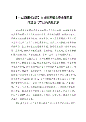 【中心组研讨发言】当好国家粮食安全压舱石推进现代农业高质量发展.docx