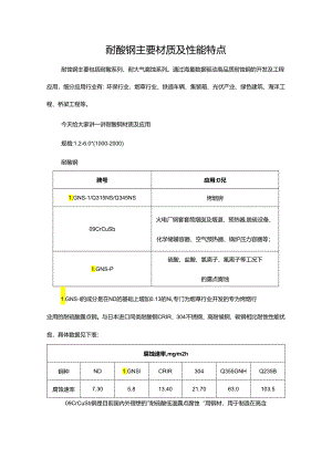 耐酸钢主要材质及性能特点.docx