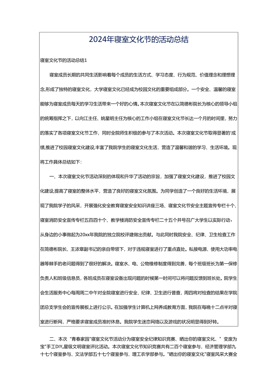 2024年寝室文化节的活动总结.docx_第1页