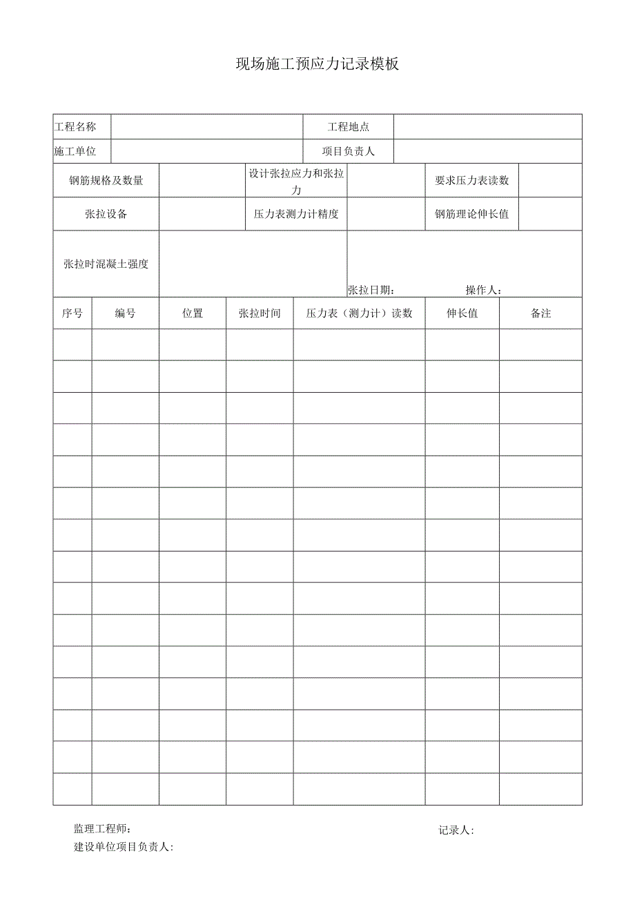 现场施工预应力记录模板.docx_第1页