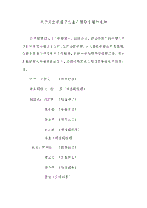 4、关于成立项目安全生产领导小组的通知.docx