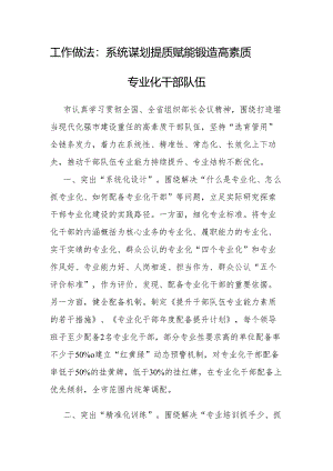 经验做法：系统谋划 提质赋能 锻造高素质专业化干部队伍.docx