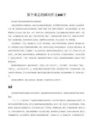 那个难忘的瞬间作文600字.docx