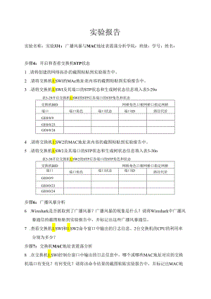 计算机网络实验指导----基于华为平台 实验报告 实验3.3.1 广播风暴与MAC地址表震荡分析.docx