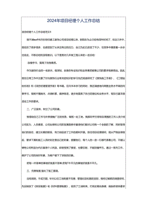 2024年项目经理个人工作总结.docx
