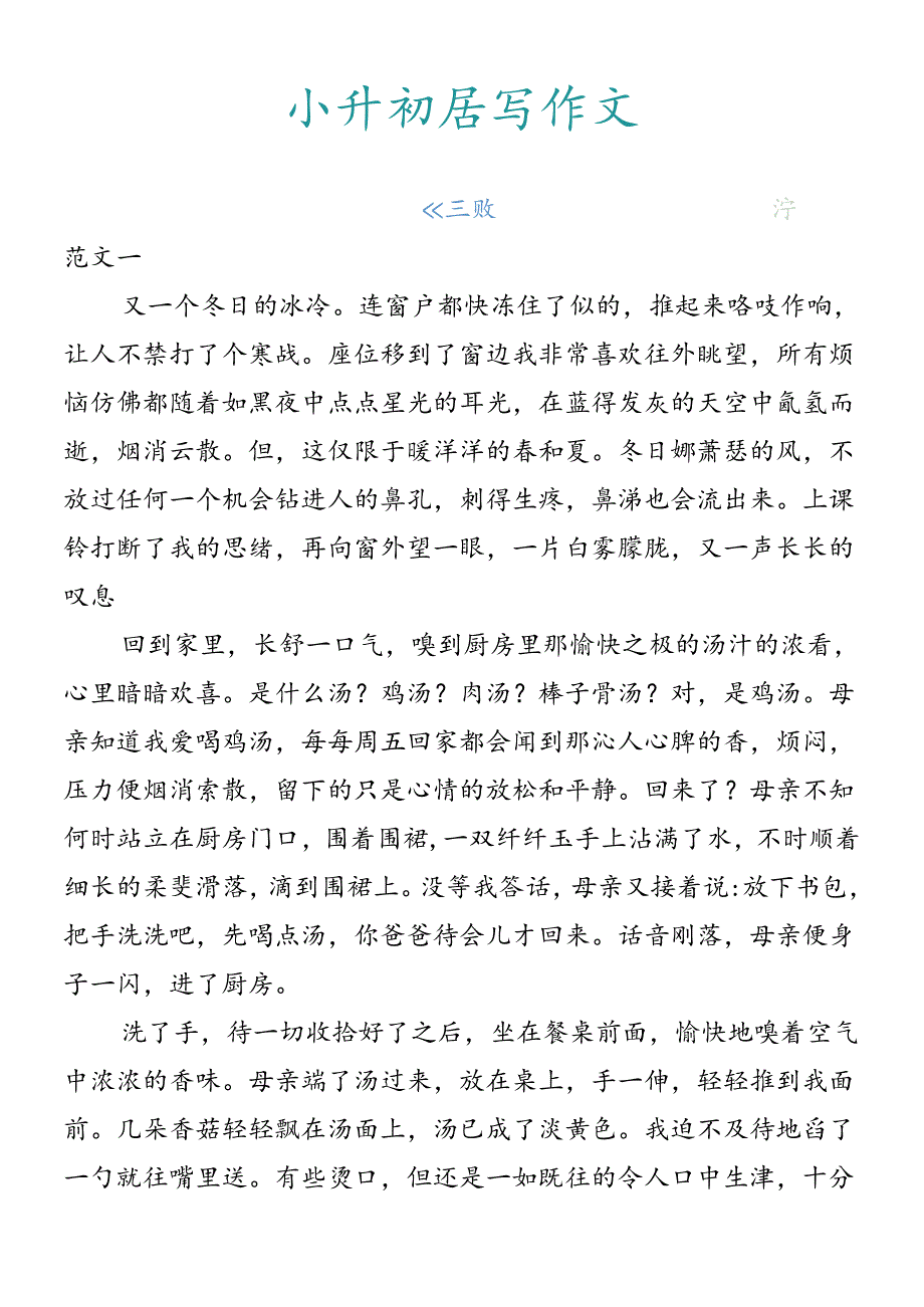 小升初必写作文 《温暖》范文.docx_第1页