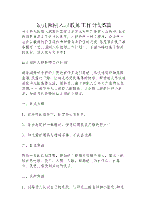 幼儿园刚入职教师工作计划5篇.docx