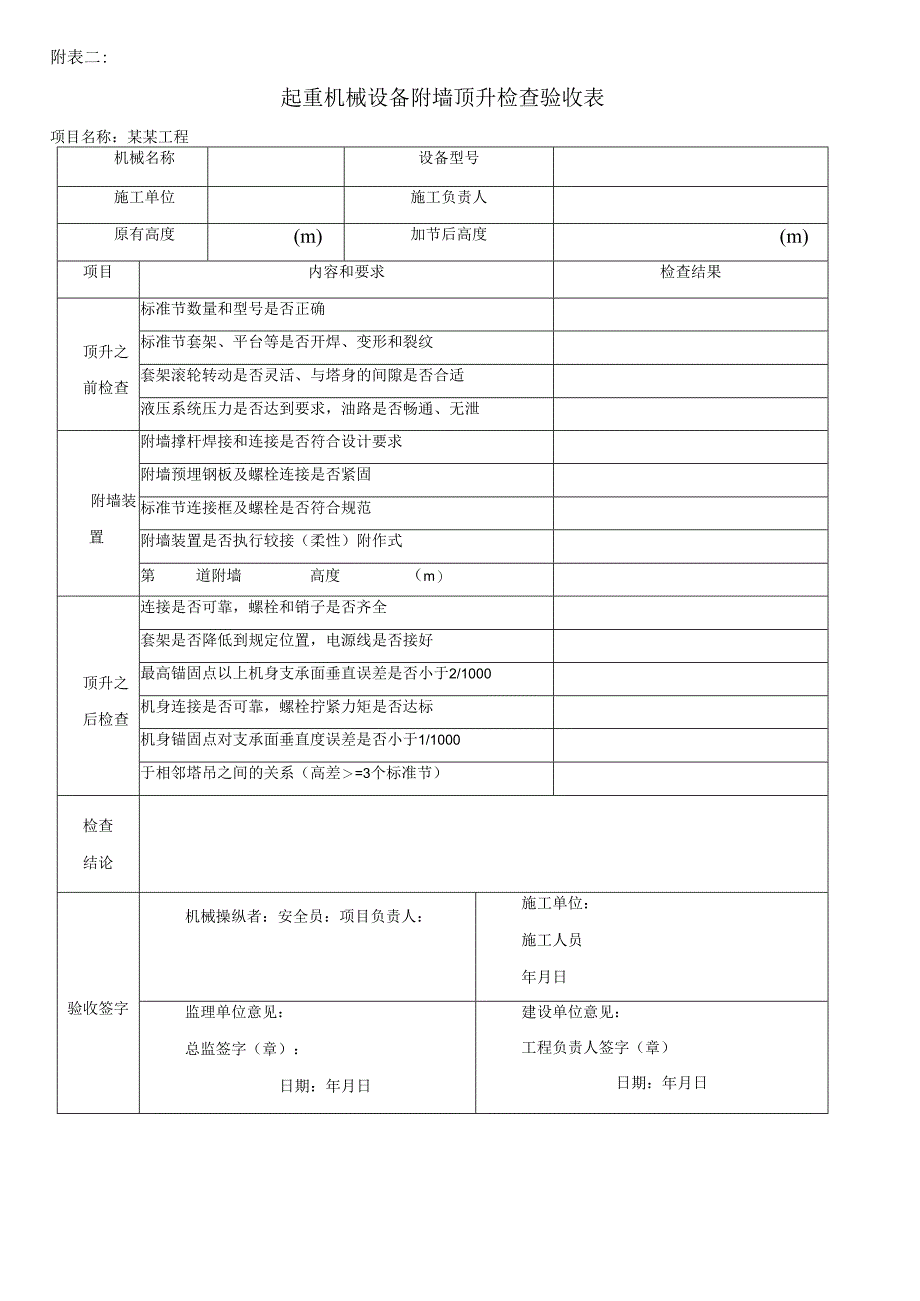 工程塔吊升节申请程序表、起重机械设备附墙顶升检查验收表-最新.docx_第2页