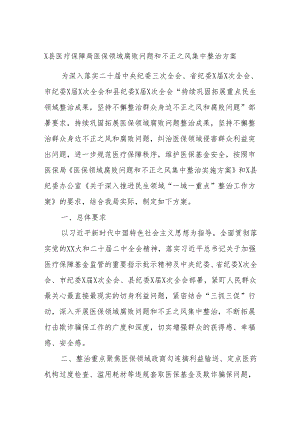 X县医疗保障局医保领域腐败问题和不正之风集中整治方案.docx
