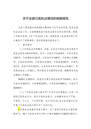 关于全县行政执法情况的视察报告.docx
