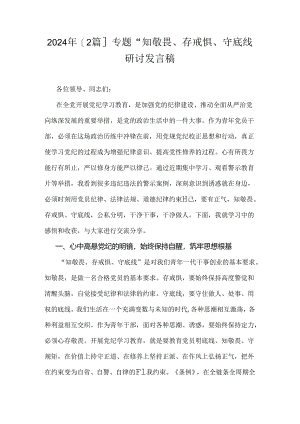 2024年【2篇】专题“知敬畏、存戒惧、守底线研讨发言稿.docx