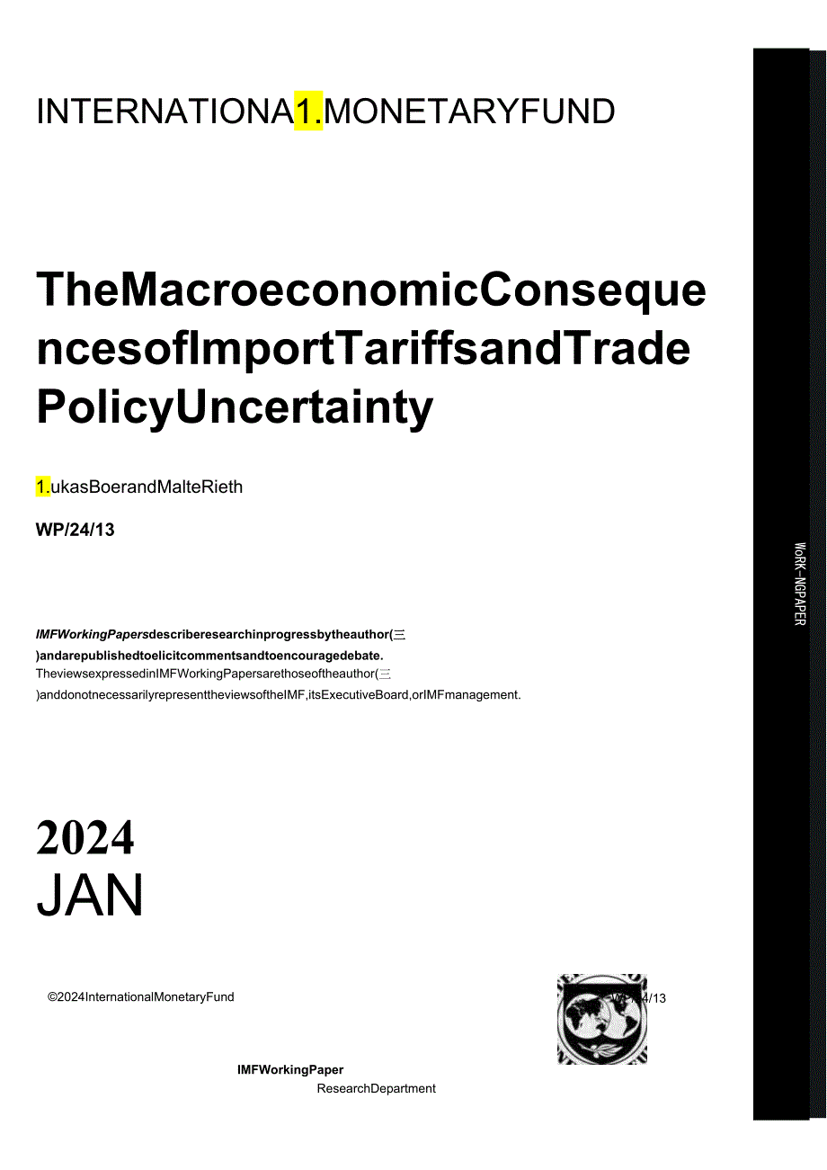 IMF-进口关税和贸易政策不确定性的宏观经济后果（英）-2024.1.docx_第1页