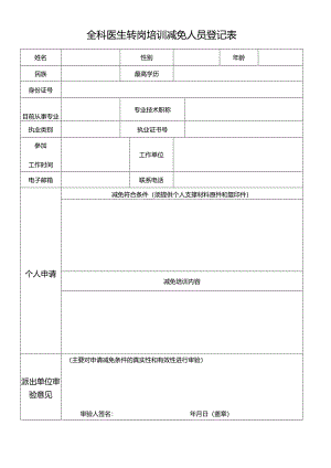 全科医生转岗培训减免人员登记表.docx