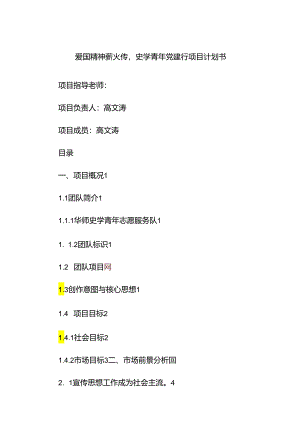 爱国精神薪火传史学青年党建行项目计划书.docx