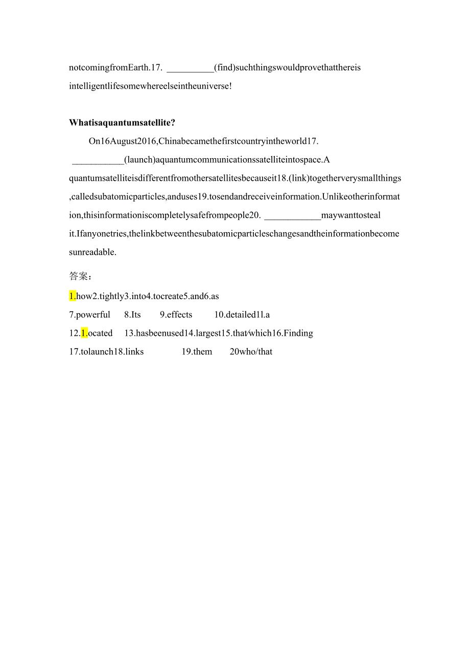 人教版（2019）必修第三册Unit 4 Space Exploration Reading and Thinking Workbook P82 P84 语法填空（含答案）.docx_第3页