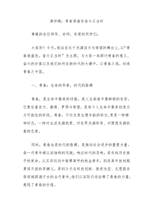 演讲稿：青春逢盛世奋斗正当时.docx