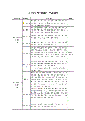 开展党纪学习教育年度计划表.docx