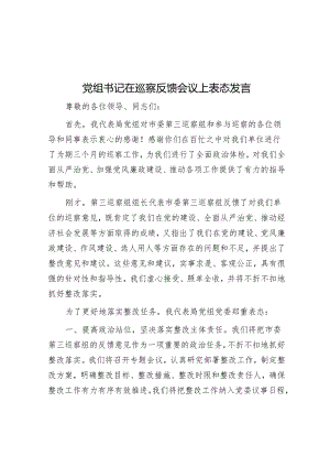 党组书记在巡察反馈会议上表态发言&在市委巡察办理论学习中心组专题研讨交流会上的发言.docx