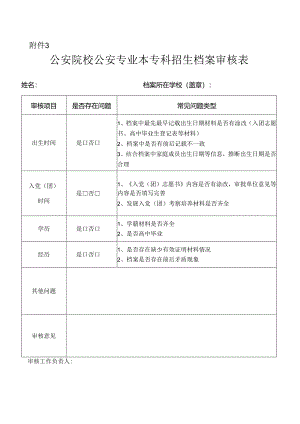 公安院校公安专业本专科招生档案审核表2024黑龙江.docx
