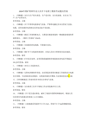 2024年煤矿特种作业人员井下电钳工模拟考试题及答案.docx
