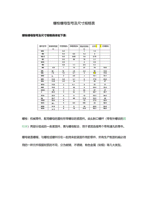 螺栓螺母型号及尺寸规格表.docx