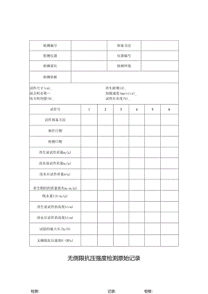 无侧限抗压强度检测原始记录表.docx