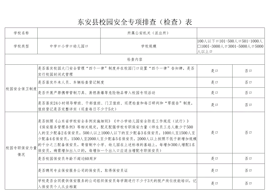 东安县校园安全专项排查(检查)表.docx_第1页