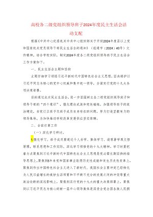 大学各二级党组织领导班子2024年度民主生活会活动计划.docx