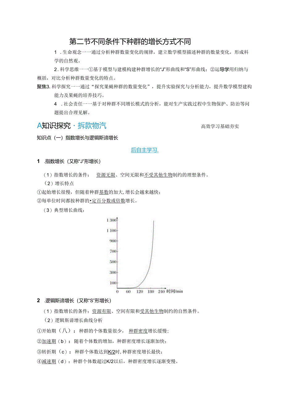 2023-2024学年浙科版选择性必修2 第一章第二节 不同条件下种群的增长方式不同 学案.docx_第1页