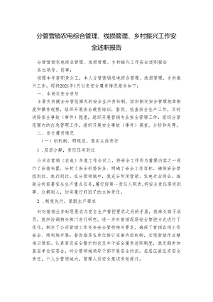 分管营销农电综合管理、线损管理、乡村振兴工作安全述职报告.docx