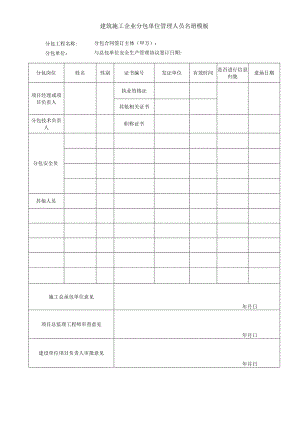 建筑施工企业分包单位管理人员名册模板.docx